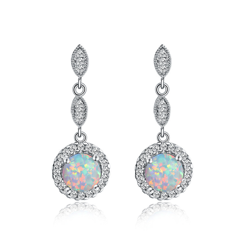 White Gold Round Opal Earrings