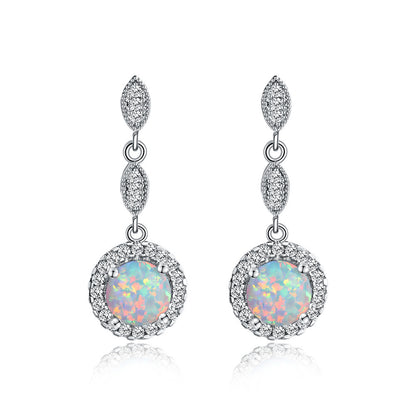White Gold Round Opal Earrings