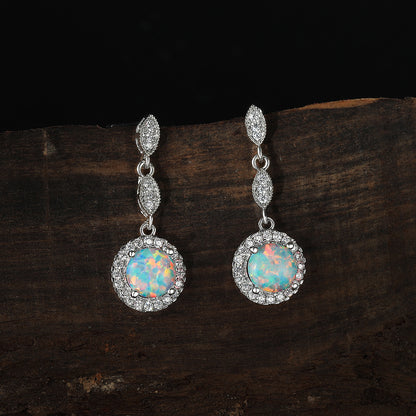 White Gold Round Opal Earrings
