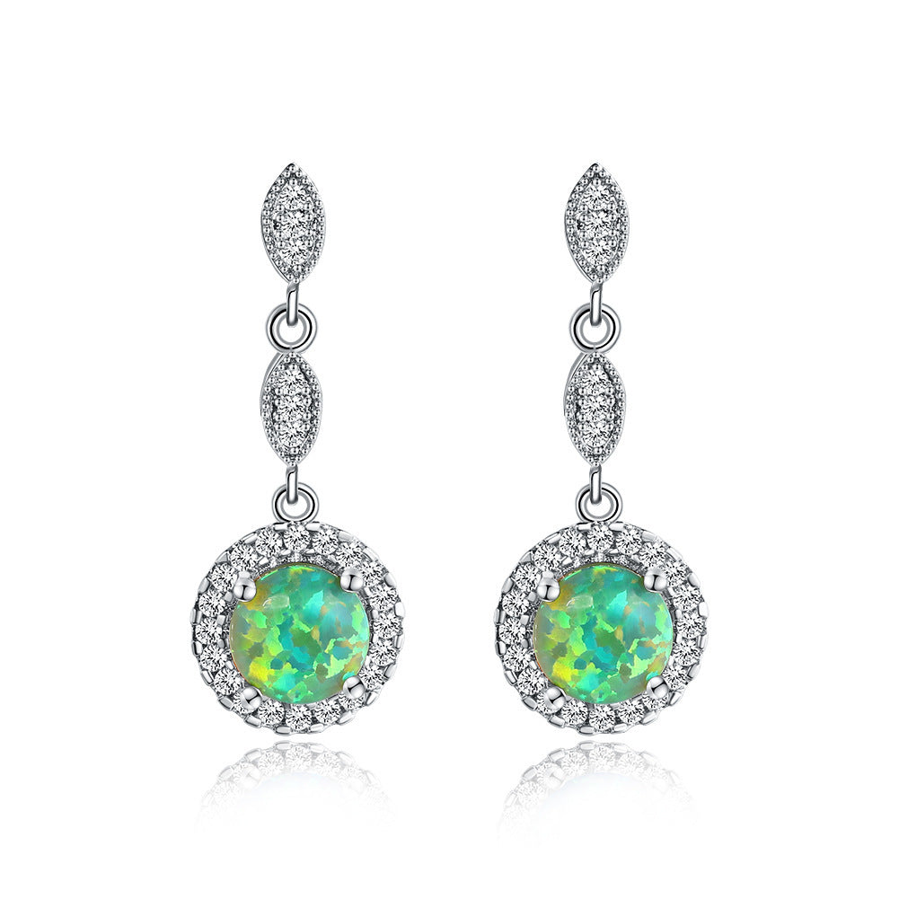 White Gold Round Opal Earrings