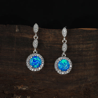 White Gold Round Opal Earrings